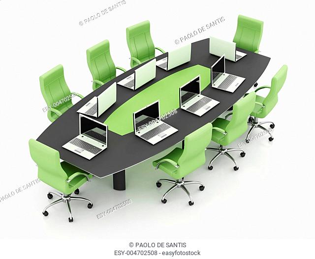meeting table with notebook