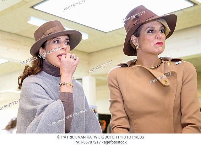 Queen Maxima (R) of The Netherlands and Crown Princess Mary of Denmark visit Samso Island, Denmark, 18 March 2015. The royal couples visit Energy Academy