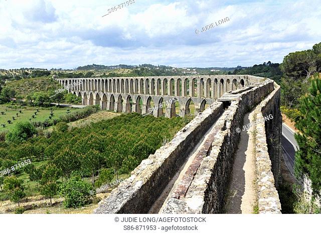View of top of Pegoes Aqueduct, Tomar, Portugal