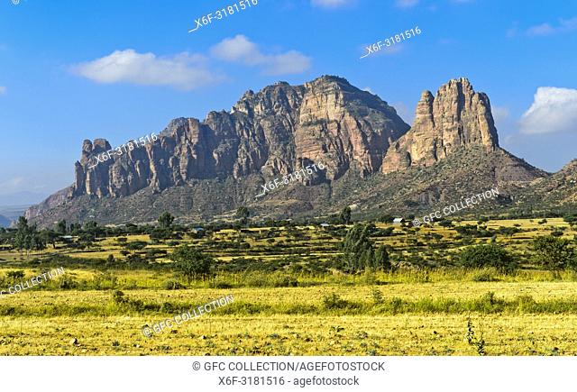 Northern part of the East African Rift Valley with the Gheralta Mountains rising from the Hawzien plain, Tigray, Ethiopia