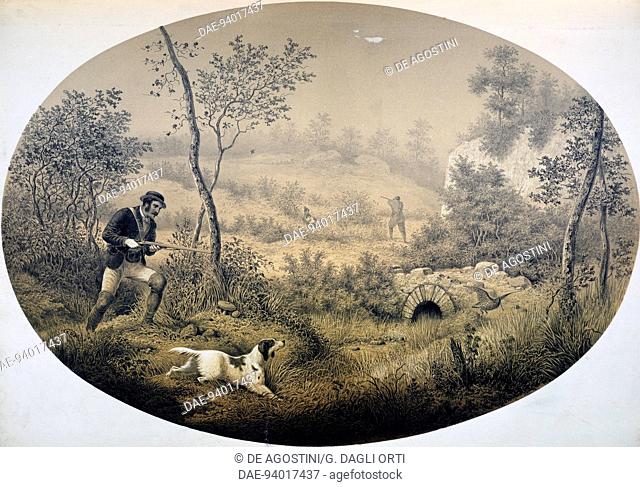 Hunting scene, 1850, engraving by Grenier.  Paris, Bibliothèque Des Arts Decoratifs (Library)