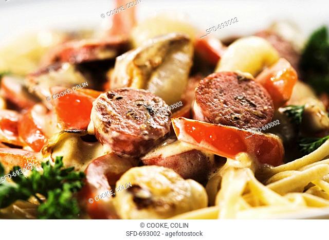 Wild Rice Sausage with Pasta and Cheese Sauce