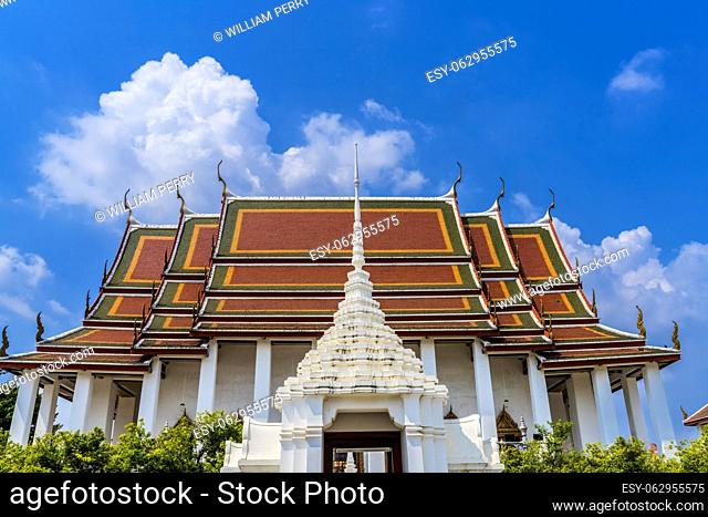 White Gate Main Hall Buddhist Temple Wat Ratchanaddaram Worawihan Bangkok Thailand. Built in 1864 by King Rama III