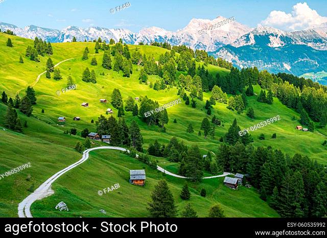 Mountain hut near Peitlerkofel in Antermoia, Val Badia in the Dolomites, one Unesco World Heritage Site
