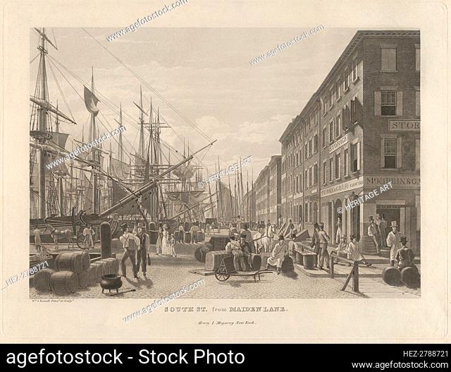 South Street from Maiden Lane, New York, in 1828, 1834. Creator: William James Bennett