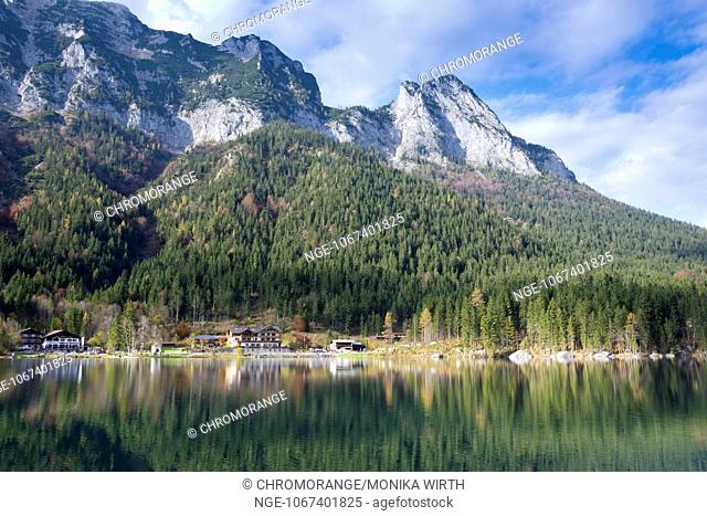 Lake Hintersee, Ramsau near Bechtesgaden, Berchtesgaden Nation Park, Berchtesgadener Land, Upper Bavaria, Bavaria, Germany, Europe