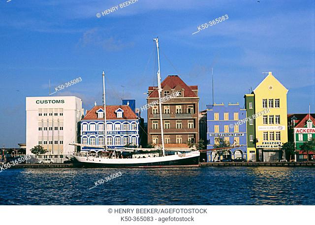 Handelskade in Willemstad, Curaçao. Netherlands Antilles. The historic city of Willemstad is listed on the world heritage foundation of UNESCO