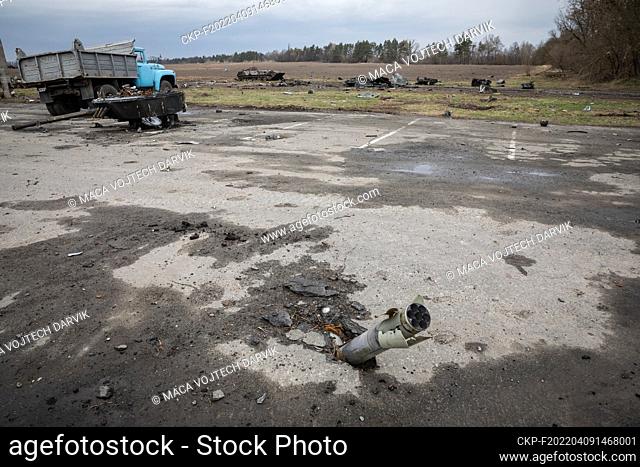 Places of the first battles of 24 and 25 February 2022 for Ukraine at the airport Hostomel, pictured 6.4.2022 (CTK Photo/Vojtech Darvik Maca)