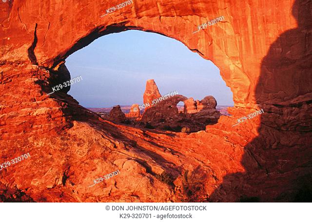 Turret Arch viewed trough North Window. Arches National Park. USA
