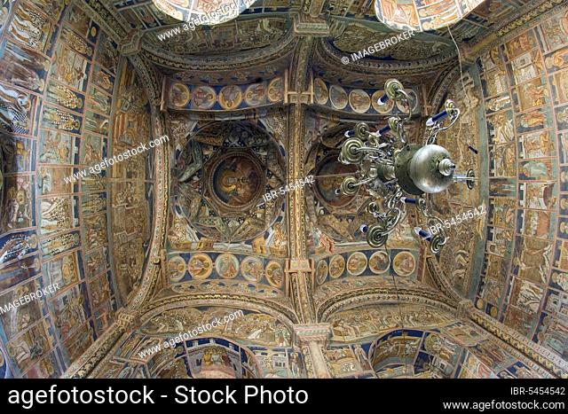 Interior, Monastery Church of St. Nicholas, Probota, South Bukovina, Republic of Moldova, Romania, Moldavia, Frescoes, Fresco, Europe