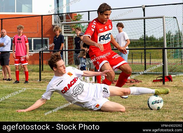 Players pictured in action during a friendly soccer game between amateur club KE Wervik and first division team KV Kortrijk, Saturday 17 June 2023 in Wervik