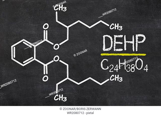 Blackboard with the chemical formula of DEHP