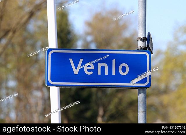 Herongen, Germany April 10th, 2020: Symbol pictures - Coronavirus - 04/10/2020 Venlo street sign, Netherlands, border traffic to Holland