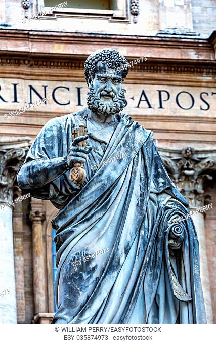 Saint Peter Keys Statue's Basilica Vatican Rome Italy. Statue commissioned in 1847 by Giuseppe De Fabris.