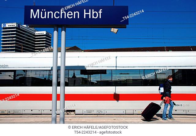 Passenger infront a ICE Train at Munich Main Station