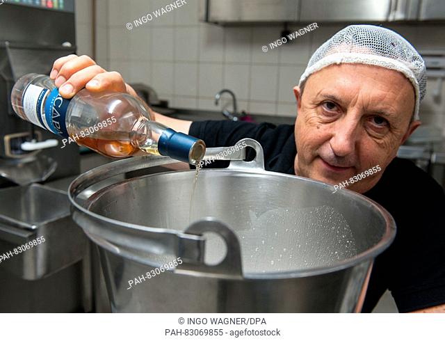 The ice-cream-maker Marco Lestam from Italy in the kitchen of his ice-cream cafe 'Bellissima' in Bremen, Germany, 11 August 2016