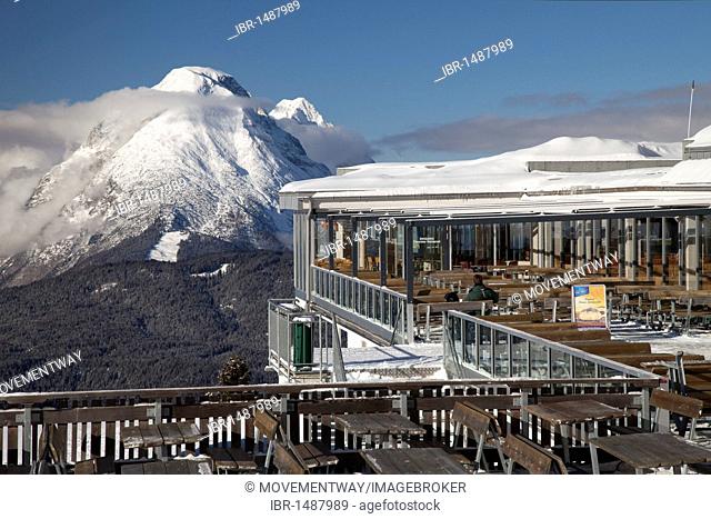 Rosshuette mountain station, 1760m, panorama terrace, restaurant, Seefeld, Tyrol, Austria, Europe