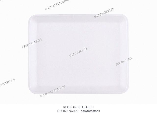 horizontal top view of an open empty white meal pack isolated