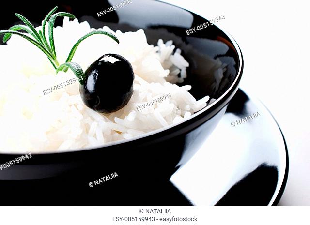 White rice in black bowl