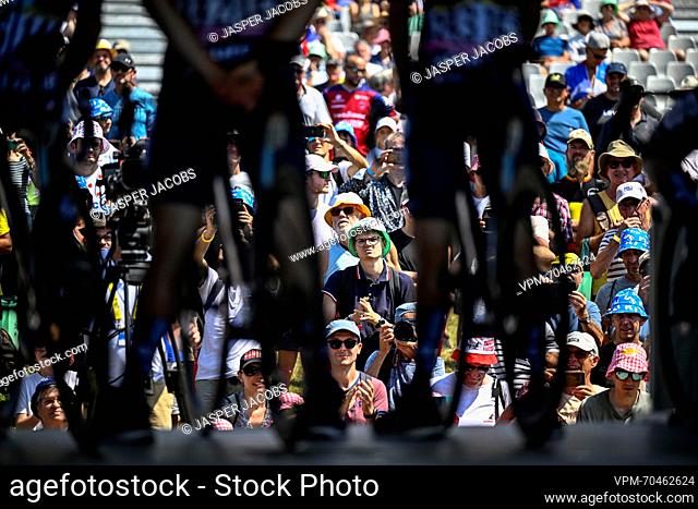 Illustration picture shows supporters at the start of stage 10 of the Tour de France cycling race, a 167, 2 km race from Vulcania to Issoire, France