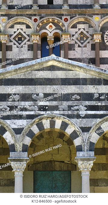 Detail from the main façade of the Basilica della Santissima Trinità di Saccargia (Basilica of the Holy Trinity of Saccargia), Codrongianos, Sassari Province