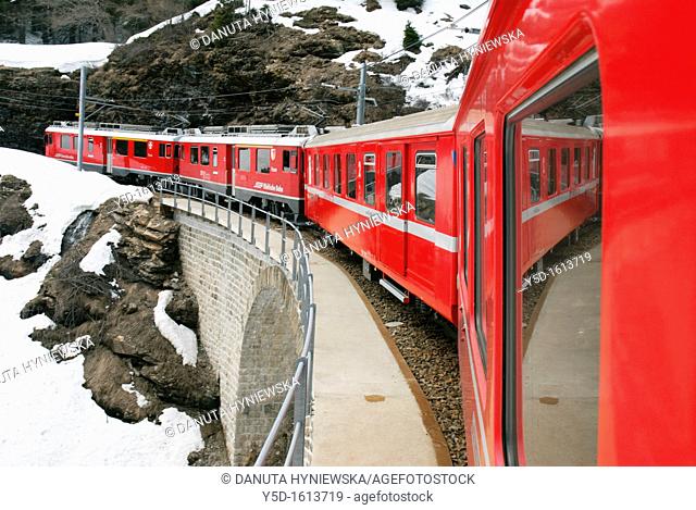 picturesque route of Bernina express train, Rhaetian Railway, Grisons, Switzerland, World Heritage