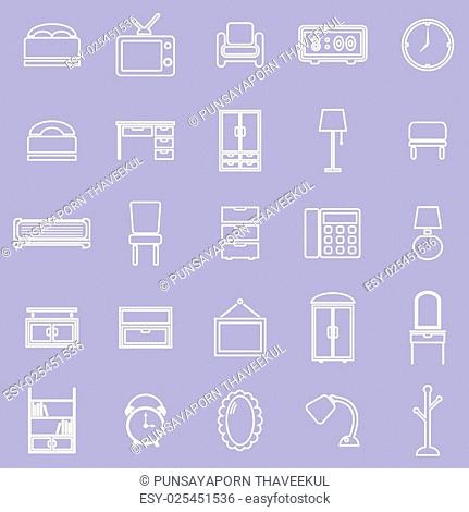 Bedroom line icons on violet background, stock vector