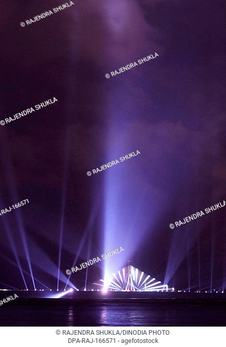 Bandra Worli sealink known rajiv gandhi bridge laser light show on opening day ; Bombay Mumbai ; Maharashtra ; India
