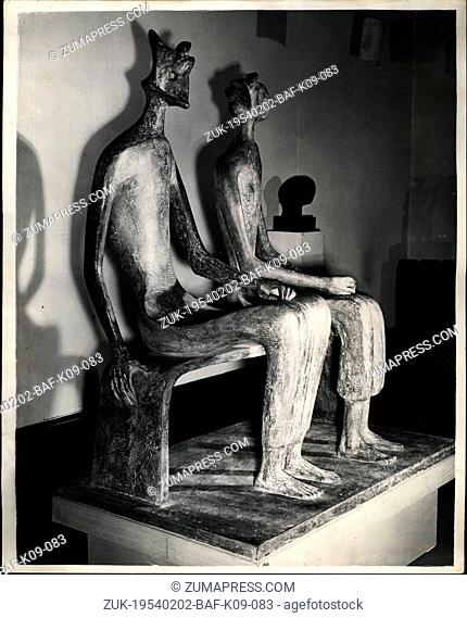 Feb. 02, 1954 - Henry Moore Holds A 'One Man' Exhibition King And Queen'.. Modern Art. Photo Shows: 'King and Queen' - is the name given to this piece - five...