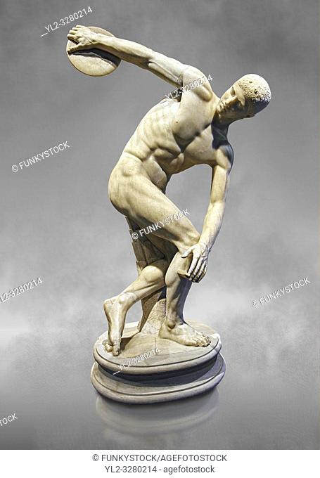 Roman sculpture of a Discus Thrower, Paros marble made in the mid 2nd cent AD excavated from the Villa Palombara, Esquilino, Rome