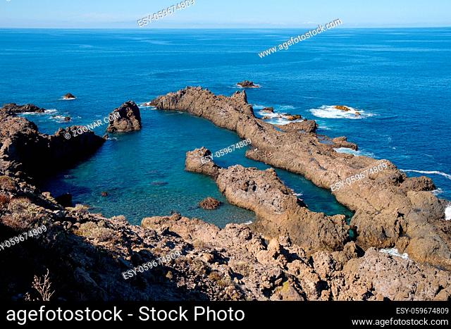 natural ocean swimming pools on Tenerife island. outdoor shot in Spain. copy space