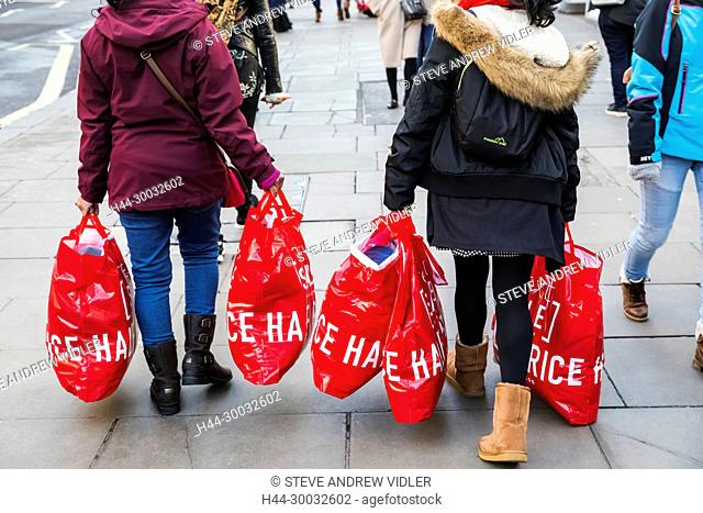 England, London, Oxford Street, Shoppers Carrying Shopping Bags