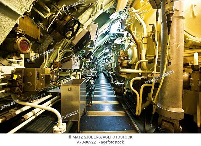 Interior of the Redoutable (first SNLE submarine of the French Navy, now a museum and the largest submarine in the world open to the public) in the Cite de la...