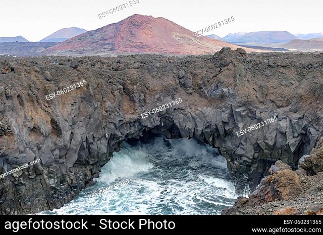 rocky coastal area named Los Hervideros at Lanzarote in the Canary Islands
