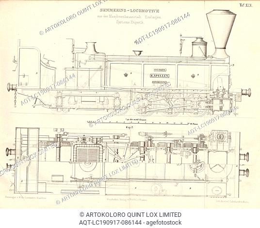 Semmering locomotive from Maschinenbauanstalt Esslingen, Systems Engerth, Fig. 1: Total view of the Locomotive, and average of the cylinder and the slide box