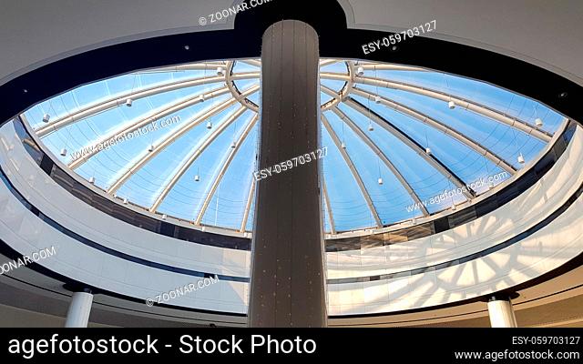 contemporary art of glass and metal, roof background. Look at the glass dome. Geometric detail