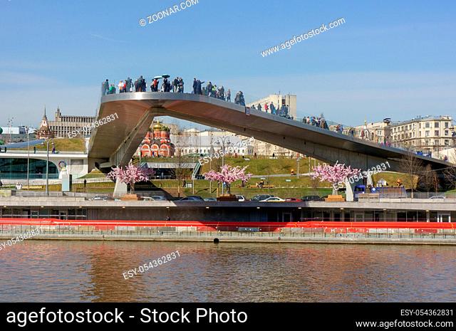 Moscow - April 12, 2018: Zaryadye Park with the modern amphitheater in Moscow, Russia. Zaryadye is one of the main tourist attractions of Moscow