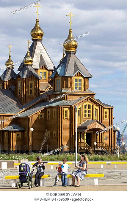 Russia, Chukotka autonomous district, Anadyr, headtown of the district, Holy Trinity Cathedral, the largest wooden church in Russia, build in 2005
