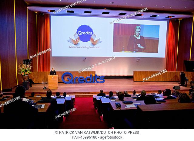 Queen Maxima of The Netherlands attends the 5th anniversary symposium of Qredits microfinance Netherlands in the auditorium of the Rabobank in Utrecht