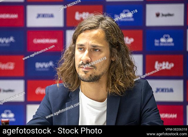Anderlecht's spokesman Mathias Declercq pictured during the weekly press conference of Belgian soccer team RSC Anderlecht, Friday 29 July 2022 in Brussels