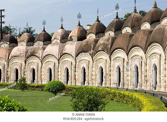 Some of the 108 Shiva temples, built in concentric circles in 1809 by Maharaja Teja Chandra Bahadhur, Kalna, West Bengal, India, Asia