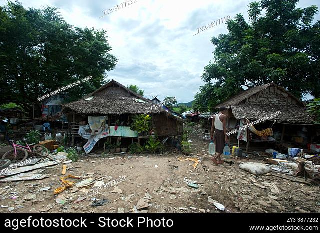Houses in Burmese migrant and refugee community at along side of garbage dump in the outskirts of Mae Sot, Thailand