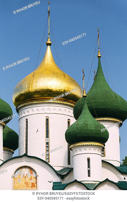 Close up of Transfiguration Cathedral in Monastery of Saint Euthymius in Suzdal, Russia. The monastery was founded in the 14th century