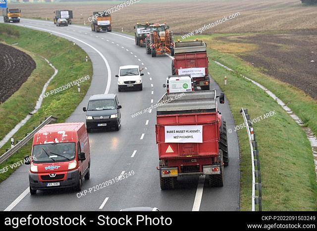 Protest convoy of Czech farmers to point out flaws in common agricultural policy in Czechia and EU, organised by Agrarian Chamber and Agricultural Association...