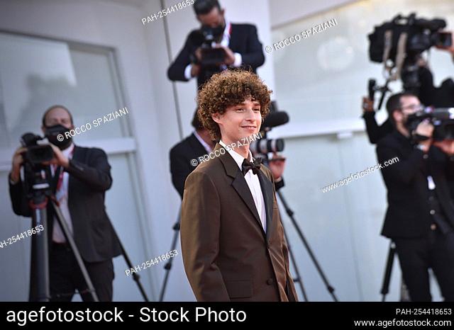 VENICE, ITALY - SEPTEMBER 02:Filippo Scotti attends the red carpet of the movie ""The Hand Of God"" during the 78th Venice International Film Festival on...