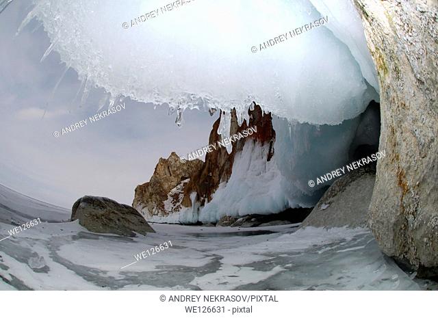 Ice cave on Olkhon island, Lake Baikal, Siberia, Russian Federation, Eurasia