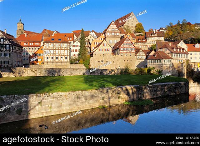 view over the cooker to the old town of schwaebisch hall, hohenlohe, baden-wuerttemberg, germany
