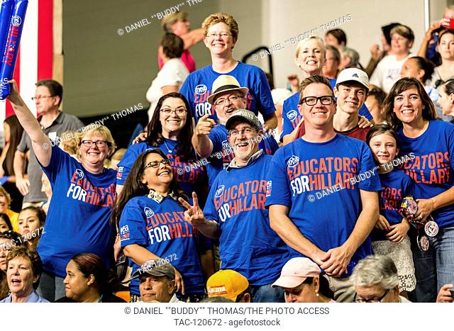 Supporters rally for 2016 Democratic Presidential Nominee, Hillary Rodham Clinton, at Adams City High School in Commerce City, Colorado