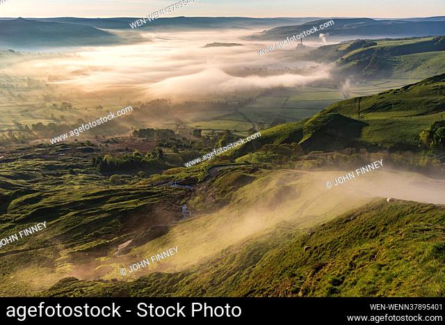 After days of miserable wet weather, the sun is finally shining over the Hope Valley in Derbyshire's Peak District, United Kingdom Featuring: Hope valley Spring...