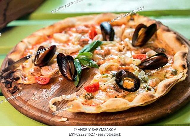 Traditional italian seafood pizza